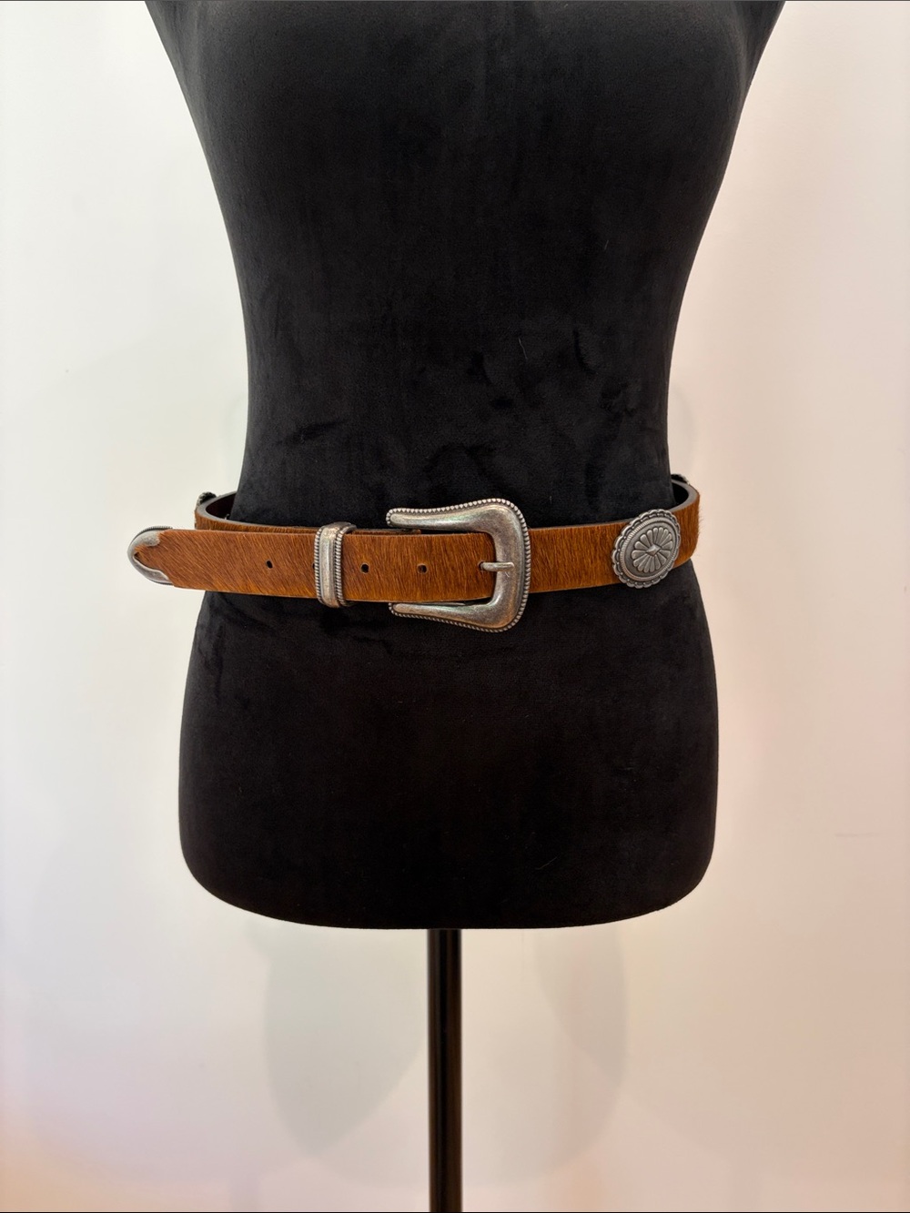 Wrangler Brown Calf Hair Belt with Silver Buckle